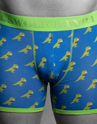 Swole Panda Mens T-Rex Bamboo Boxer Brief in Blue/green - Size: XL 36-40 / 92-102cm