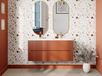 Vente-Unique Mobile sotto lavabo sospeso scanalato 120 cm Terracotta - PAVANI