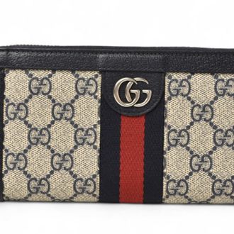 Gucci Beige Navy Coated Canvas Long Wallet (Bi-Fold) (Pre-Owned)