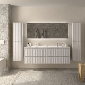 Cygnus Bath Mueble De Ba&ntilde;o Kira 160cm Blanco Mate 4 Cajones Lavabo Vilna 2 Pozas Solid Surface