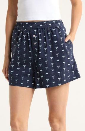 Open Edit Print Cozy Flannel Boxer Pajama Shorts in Navy Classic Mocktail at Nordstrom Rack, Size X-Small