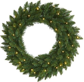 Nearly Natural 24In Green Pine Artificial Christmas Wreath With 35 Clear Led Lights