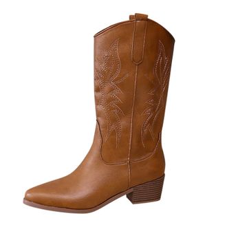 Generic Leather Boot High Boots Pointed Western Cowboy Boots Ladies (Brown, 5.5)