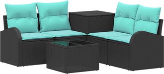 vidaXL Juego De Sof&aacute; 6 Uds. Negro Y Azul Rat&aacute;n Sint&eacute;tico Y Acero Vidaxl