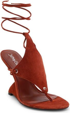 Jeffrey Campbell Pachouli Ankle Wrap Wedge Sandal in Rust Suede at Nordstrom, Size 8.5