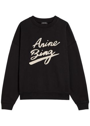 Anine Bing Miles Logo-appliqu&eacute;d Cotton Sweatshirt - Black - S (UK8-10 / S)