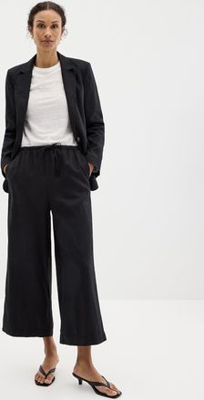 Contemporaine Womens Elastic waist pure linen capri pant Fit: Wide leg, high rise