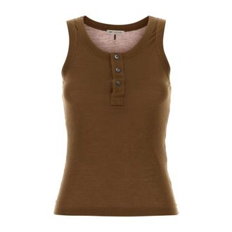 Ami Sleeveless Tops, female, Brown, XS, Jersey Buttoned Placket Tanktop