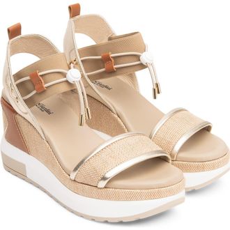Nero Giardini Bungee Platform Wedge Sandal in Linen/Gold at Nordstrom, Size 5Us