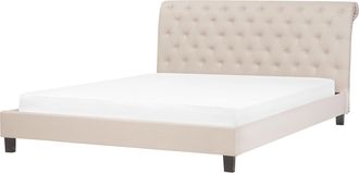 Beliani Cama Doble Tapizada Beige 180 X 200 Cm Con Somier Cabecero Acolchado Con Remaches Reims