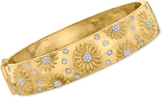 Ross-Simons Diamond Sunflower Bangle Bracelet in 18kt Gold Over Sterling