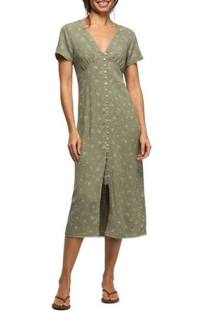 Lucky Brand Simone Floral Midi Dress in Olive Floral at Nordstrom, Size X-Large
