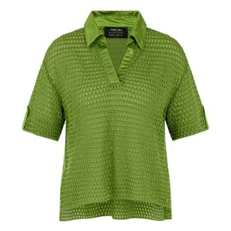 Marc Cain Polo Shirts, female, Green, Size: M Short-sleeved Knitted Sweater