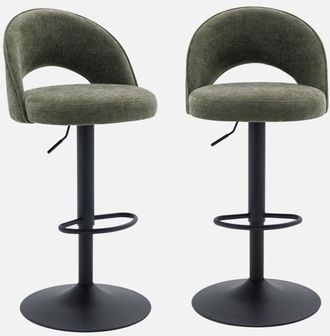 Sweeek Taburete de bar ajustable de metal y tela con base negra, set de 2