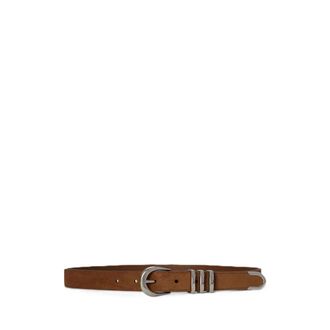 Ralph Lauren Cintura sottile in camoscio con passante metallico - - Accessories - Donna - Marrone - L