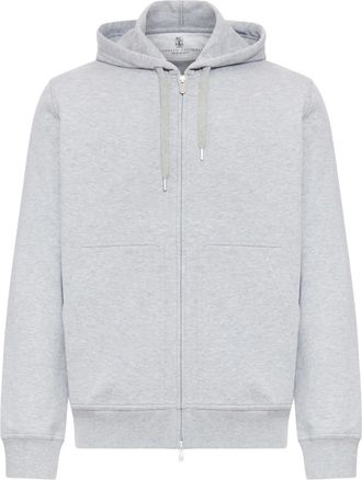 Brunello Cucinelli Felpa con cappuccio e zip in cotone - Grigio