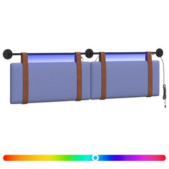 vidaXL Cabecero Colgante Con Luz Led Azul Jeans Pu Antiguo Vidaxl