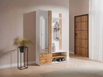 Vente-Unique Wardrobe With Mirror & Storage - White & Natural - JANAKIA in Light Oak
