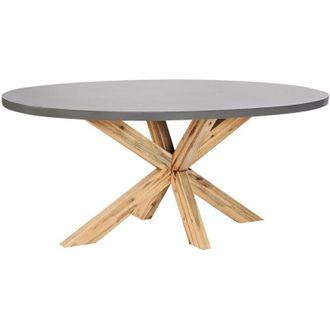 Beliani Tavolo da giardino moderno in cemento 190 x 100 cm Base in legno dacacia Arredo da giardino stile moderno grigio legno chiaro Oristano