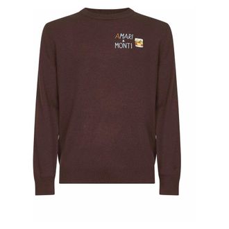 MC2 Saint Barth Round-neck Knitwear, male, Brown, Size: 2XL Brown Wool Sweater with Artwork Embroidery