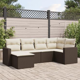 vidaXL Vidaxl - Set Sof&aacute;s De Jard&iacute;n 6 Piezas Y Cojines Rat&aacute;n Sint&eacute;tico Marr&oacute;n