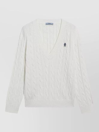 Prada cable knit v neck wool sweater
