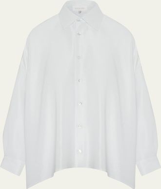 Eskandar Wide A-Line Shirt With Collar - Very Long Length