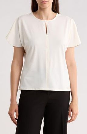 T Tahari Keyhole Flutter Sleeve Jersey Top in Ivory at Nordstrom Rack, Size X-Large