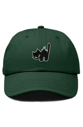 Dalix Blink Black Cat Dad Cap in Dark Green at Nordstrom
