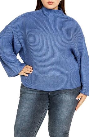 City Chic Halo Funnel Neck Rib Sweater in Blue at Nordstrom