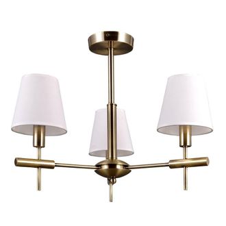 Netlighting Stylized Chandeliers Golden 3 Light with White Fabric Shade E14 in Gold