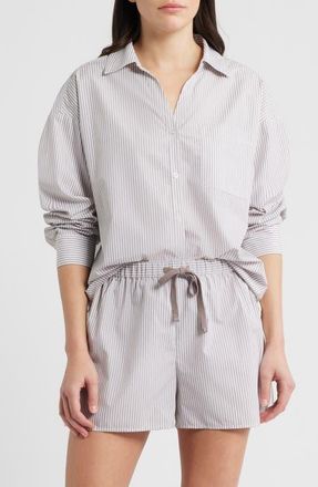 Bernardo Stripe Button-Up Shirt in Taupe/Ivory at Nordstrom, Size X-Small