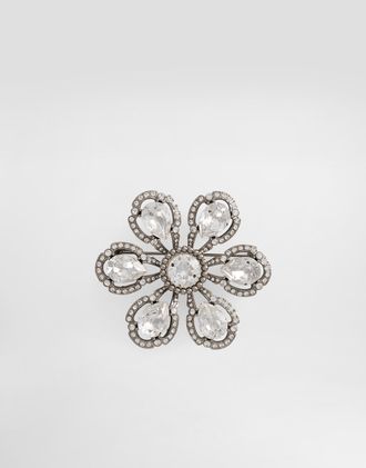 Dolce & Gabbana Sartoria Floral Brooch With Rhinestones - Man Bijoux Silver Metal Onesize