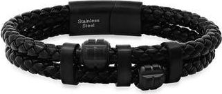 HMY Jewelry Mens Braided Leather Bracelet in Black at Nordstrom Rack