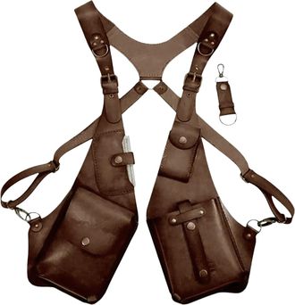 Generic Leather Anti-theft Harness - Medieval Vintage Security Phone Bag | Underarm Shoulder Strap Wallet with Adjustable Hidden PU Leather Bag, Double Should