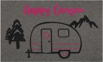 Wecon Home Felpudo de fibra de coco estampado camping gris y rosa 60x90