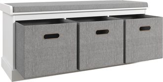 HOMCOM Shoe Bench With Seat - Shoe Storage Bench With Fabric Drawers - White | TJ Hughes