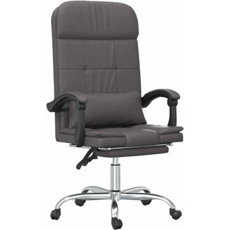 vidaXL Silla De Oficina Reclinable Masaje Cuero Sint&eacute;tico Gris Vidaxl