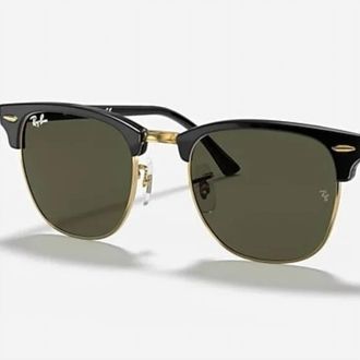 Ray-Ban Mens Clubmaster Sunglasses In Black On Gold/g-15 Green