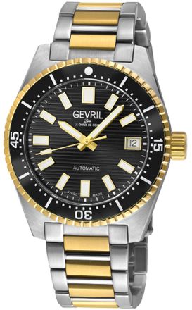 Gevril Group Mens Atlantic Avenue 316L Stainless Steel Case, Black Ceramic Bezel, Embossed Dial, Two toned SS/IPYG Bracelet. - Silver & Gold - One Size
