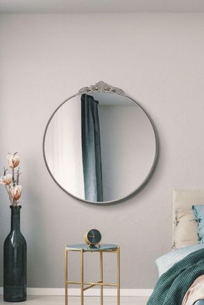 MirrorOutlet Silver Metal Framed Round Decorative Wall Mirror 39 X 39 100x100CM | Size: 1 Pack