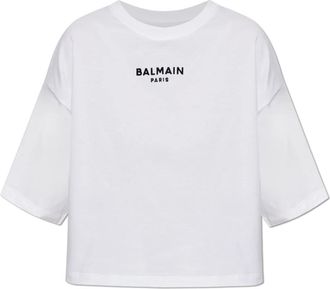 Balmain Cropped T-shirt met Geborduurd Logo - Dames - T-shirts - Wit - S - Katoen - Tops