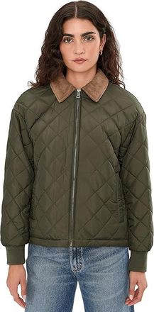 Levi's Diamond Quilted Jacket With Cord Collar Womens Jacket Army Green : XL, Polyester