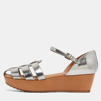Tod's Tods Silver Leather Platform Sandals