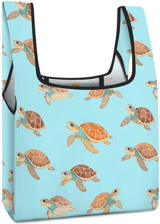 Generic Sea Turtles Cute Reusable Shopping Bags Lightweight Foldable Grocery Bag Polyester Washable Tote Bag