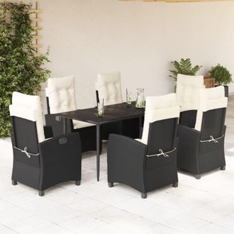 vidaXL Set De Comedor De Jard&iacute;n 7 Pzas Y Cojines Rat&aacute;n Sint&eacute;tico Negro Vidaxl