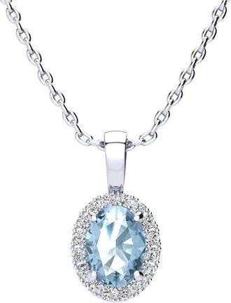 SuperJeweler 1 1/4 Carat Oval Shape Gemstone and Halo Diamond Necklace In Sterling Silver With 18 Inch Chain