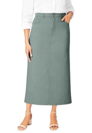 Jessica London Classic Cotton Denim Midi Skirt in Grey Spruce at Nordstrom, Size 28