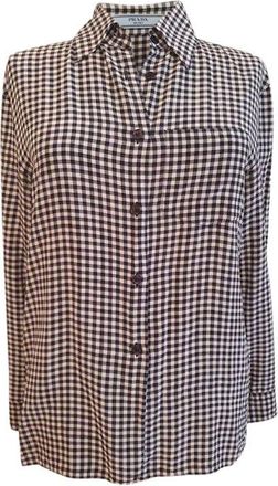 Prada Black & white gingham silk crepe blouse Size S