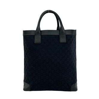Gucci Black Leather Canvas Handbag Tote Bag (Pre-Owned)